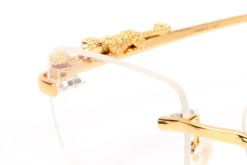 designer sunglasses Eyeglasses frames temples with panther heads Metal Frameless Full Rim Semi Rimless rectangular shape_voghion.com