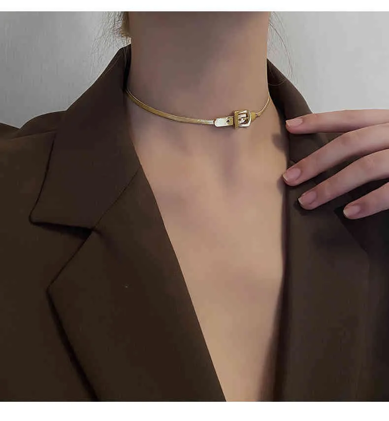 Classic Watch Buckle Shape Titanium Steel Choker Necklace for Woman Korean Fashion Jewelry Gothic Girl Sexy Clavicle_voghion.com