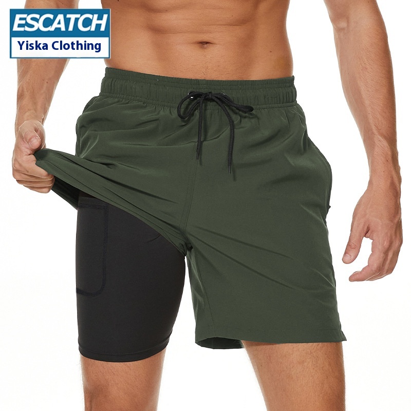 Nuovi pantaloncini da bagno, pantaloni da spiaggia, pantaloncini sportivi a doppio strato da uomo 2 in 1, anti imbarazzo, asciugatura rapida, primavera calda_voghion.com