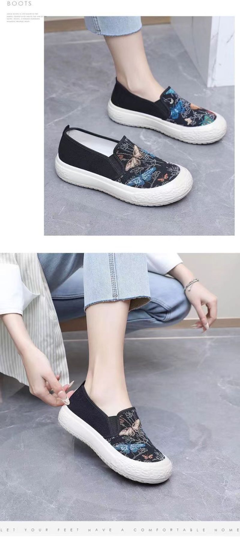 2024 spring new women's round head slip-on canvas women breathable soft sole student lazy single shoes_voghion.com