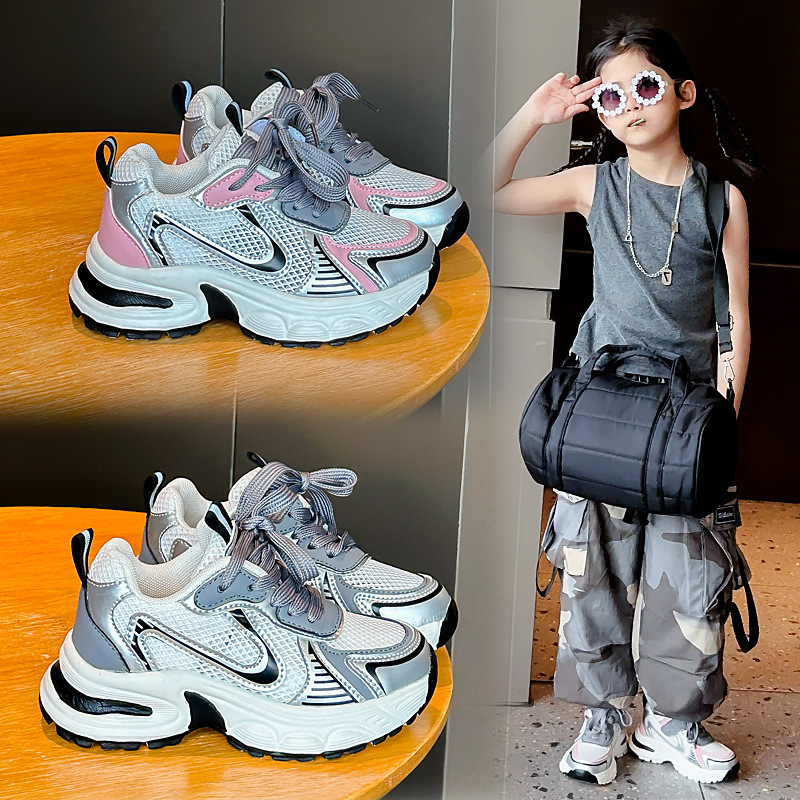 Girls' 2024 Spring Summer New Children's Soft Sole Lightweight Dad Boys' Mesh Breathable Sports Shoes