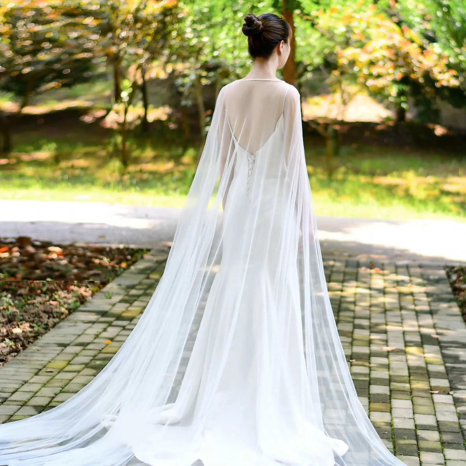 Gioielli per capelli da donna VG16, mantello lungo con velo, giacca da sera per donna, semplice bolero da sposa, scialle in morbido tulle per matrimonio_voghion.com