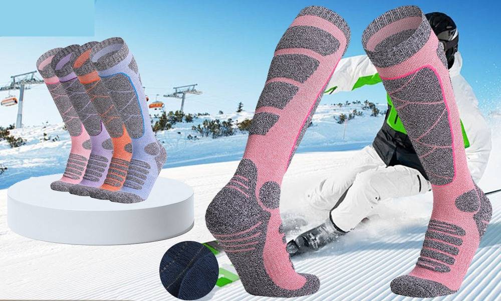Two Pairs Winter Long Tube Women's Ski Socks Sports Thickened Mountaineering Socks Towel Bottom Long Tube Sweat Absorbing Warm Socks