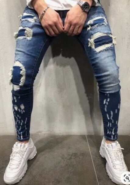 Pantalones vaqueros de pies pequeños para hombre, edición coreana, con agujeros, corte ajustado, parche informal, temporada primavera y otoño 2020