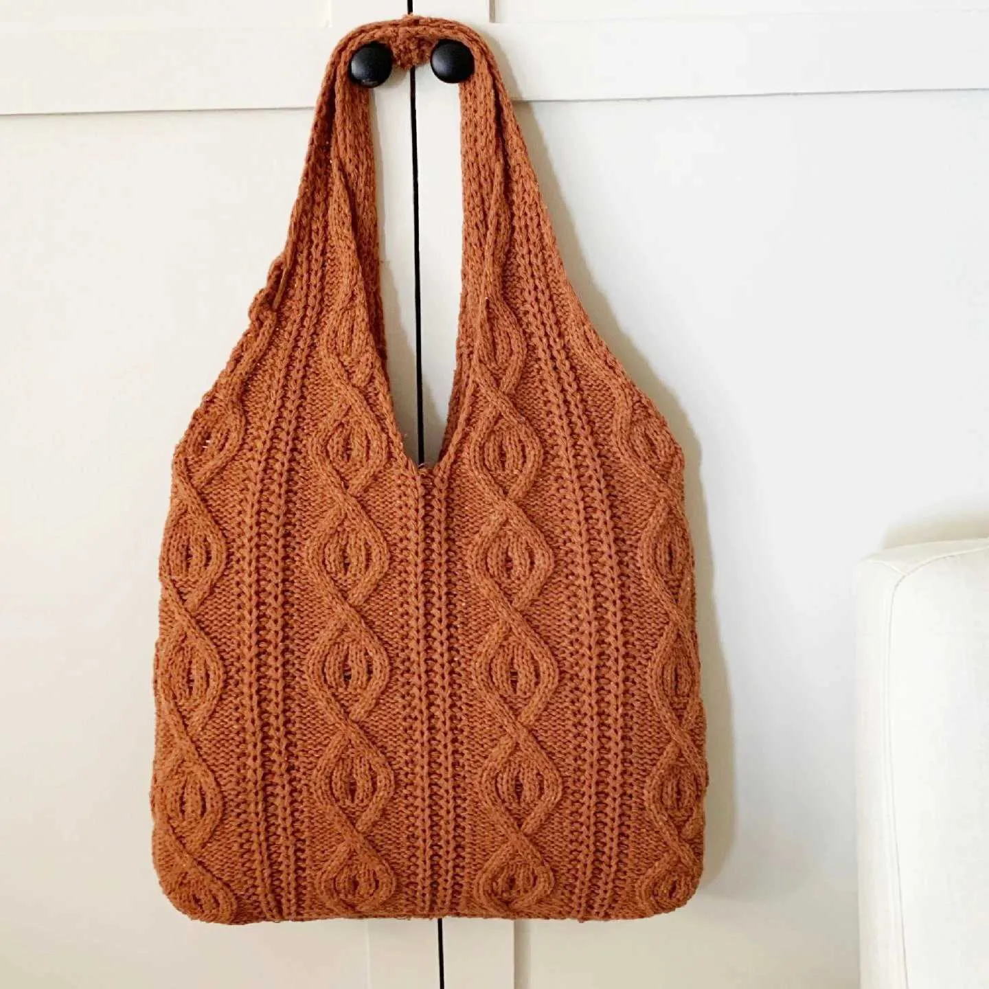 New Vintage Wool Knitted Hand Woven Shoulder Bag For Women Casual Shopping Handbag Large Capacity Female hetC241105_voghion.com