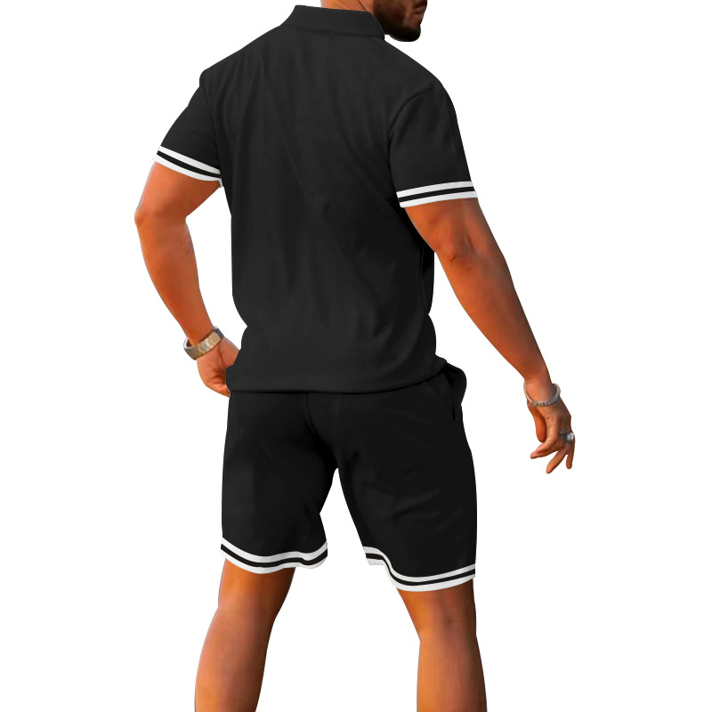 2024Cross-border Summer European And American Lapel Collar Short-sleeved Shorts Two-piece Set Sports And Leisure Men's Suit_voghion.com