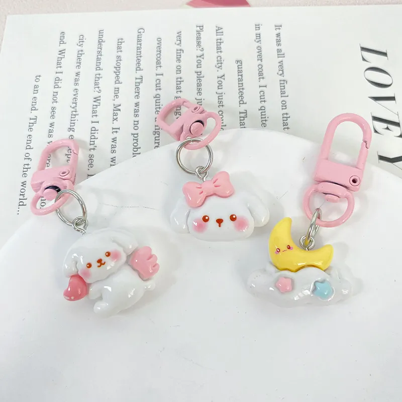 Porte-clés Kawaii en forme de fusée, lune, planète, chiot mignon, pendentif pour sac d'école, cadeau pour meilleure amie_voghion.com