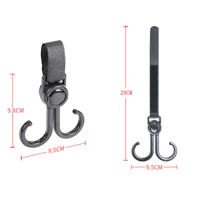 10Pcs Double Hook Baby Stroller Hanger 360-degree Rotation Adjustment Cart Hook and Loop Fastener Stroller Accessories_voghion.com