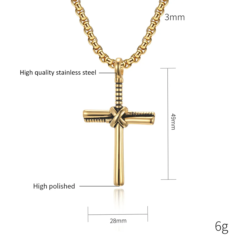 Ketten Herren Kreuz Halskette Edelstahl Baseballschläger Anhänger Box Kette Christen Männlich Religiöser Schmuck Geschenk_voghion.com