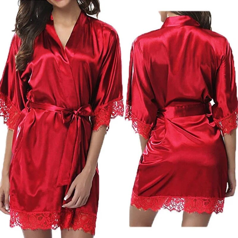 InjSatin-Robe de nuit en dentelle pour femme, lingerie sexy, douce, lisse, pyjama_voghion.com