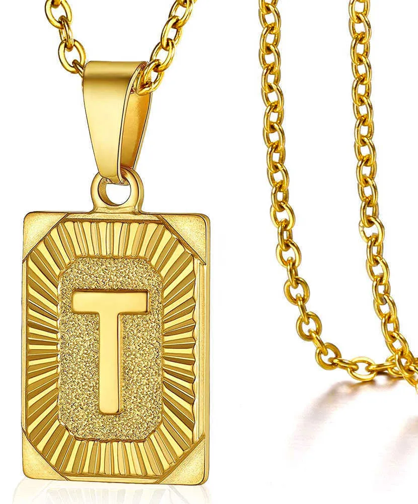 Collane Iniziali per Uomo Donna Cuban Choker Non Sbiadisce Acciaio Inossidabile 26 Lettere Color Oro Collana Pendente Gioielli_voghion.com