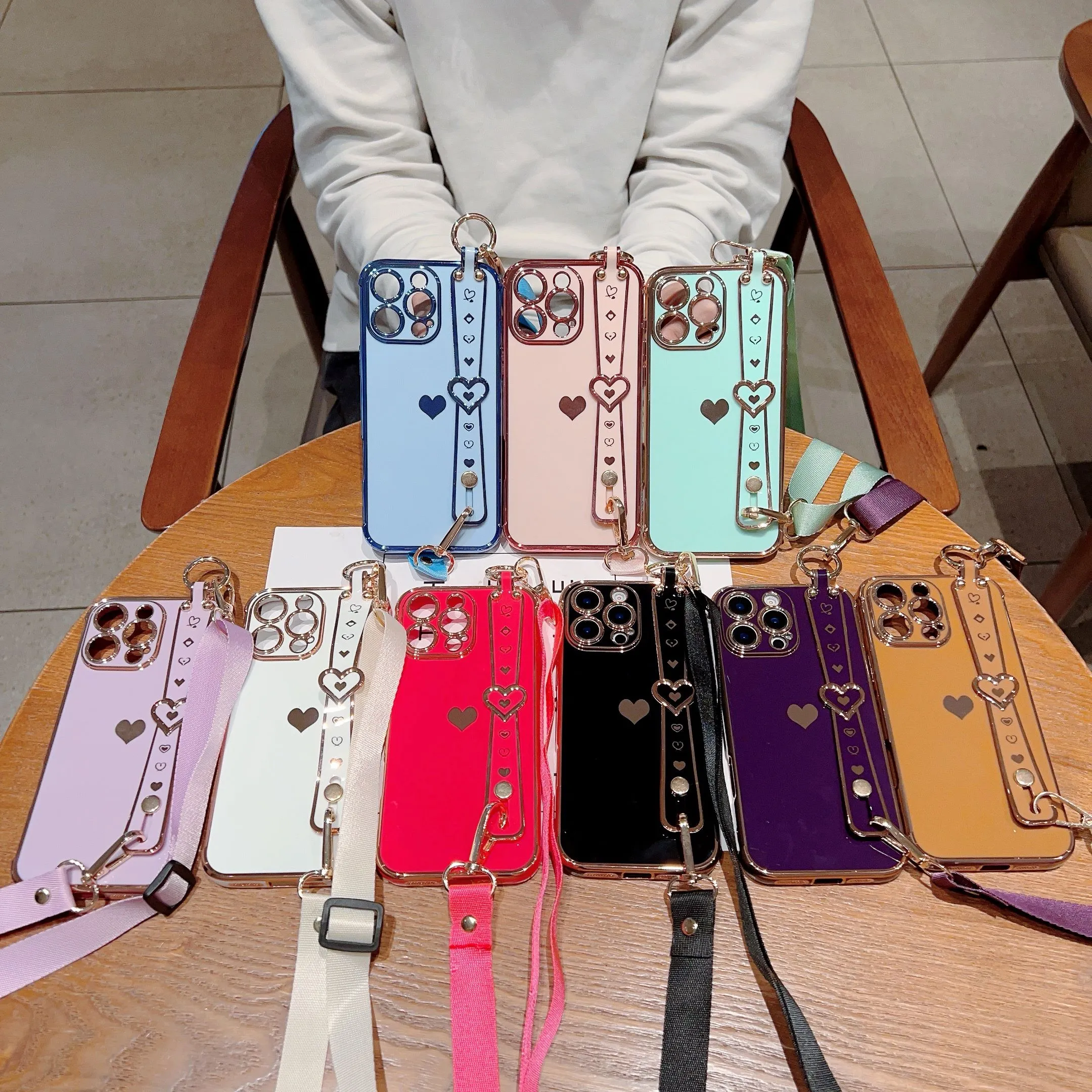 Elegant Heart-Shaped Phone Case: With Adjustable Strap For Security - Protective Mobile Accessory_voghion.com