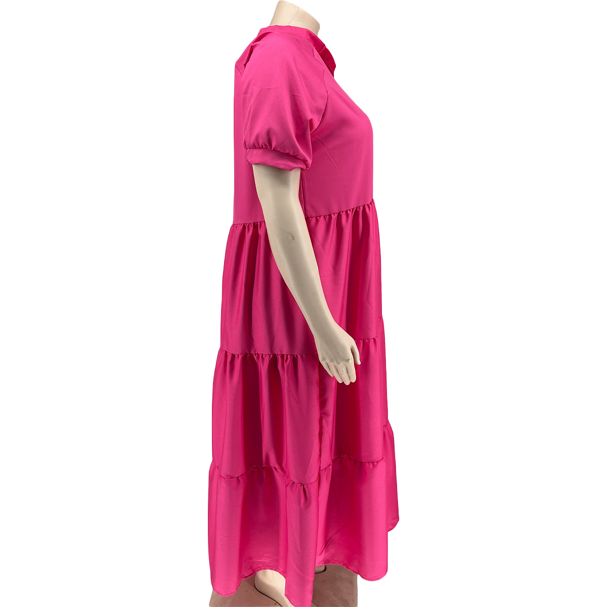 Abito con risvolto casual con bottoni alla moda da donna taglie forti_voghion.com
