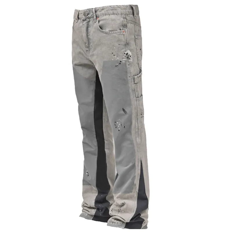 Ανδρικά τζιν Εργασιακά Stretch Patch Denim Stacked Flare παντελόνια_voghion.com