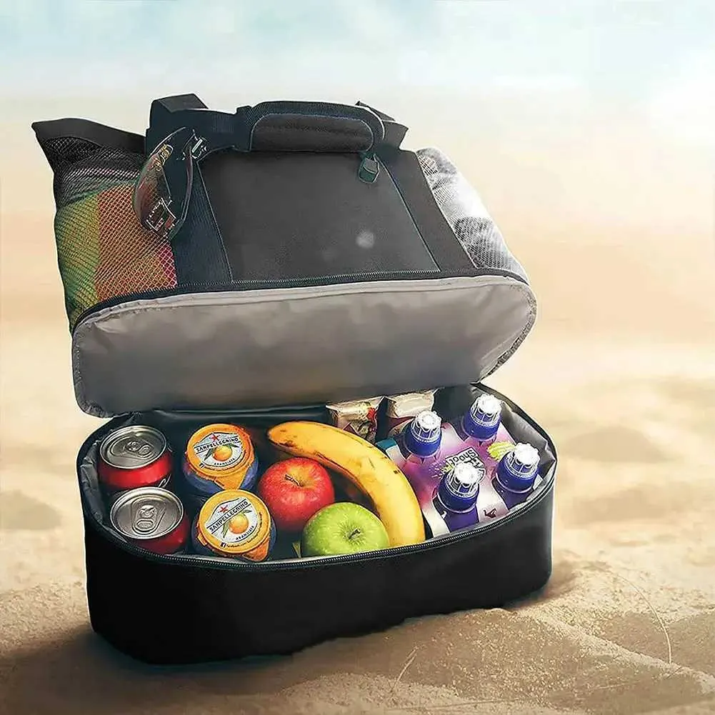 Heat resistant picnic beach womens mesh transparent double-layer swimming high-capacity shopping waterproof bag handbag_voghion.com