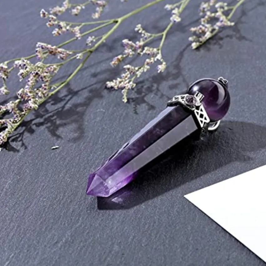 Collane con ciondolo FYJS Uniche in argento placcato forma geometrica pietra ametista con perlina quarzo rosa gioielli di ispirazione_voghion.com