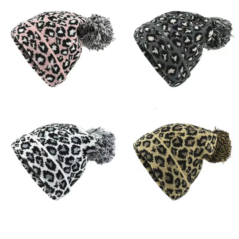 Gorro de lã tricotado de inverno feminino, gorro grosso e quente de pele com pompom, gorro feminino colorido_voghion.com