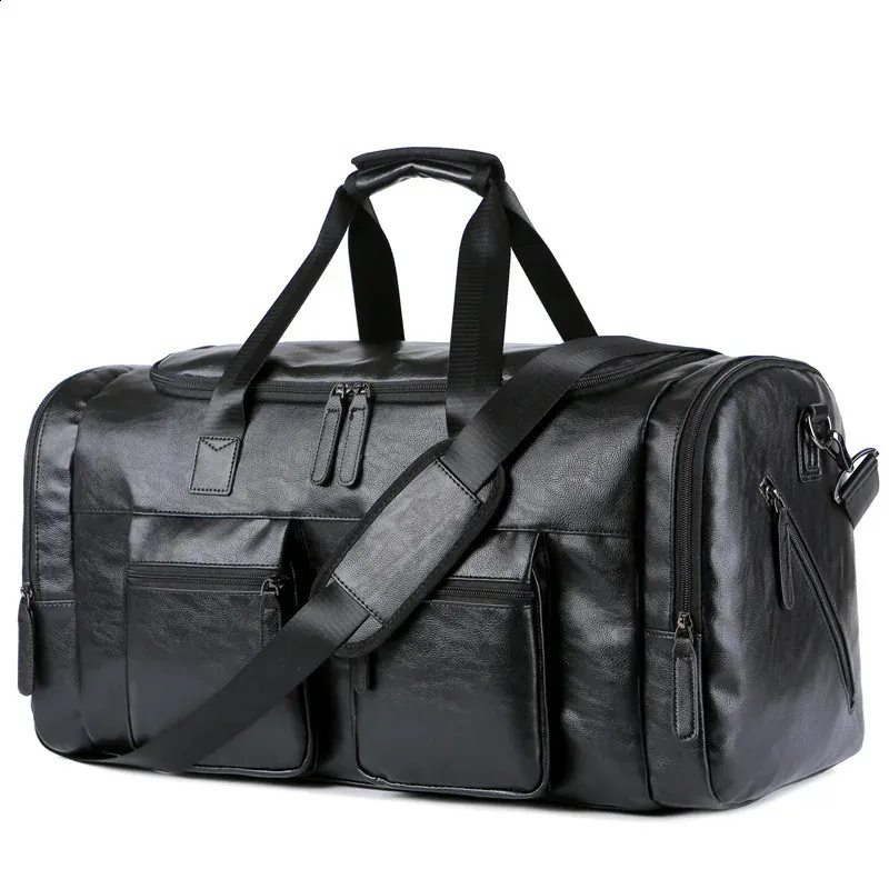 PU Leather Foldable Duffle Suit Travel Waterproof Large Lage Weekend Portable Flight Bag Handbag for Men Women 240802_voghion.com