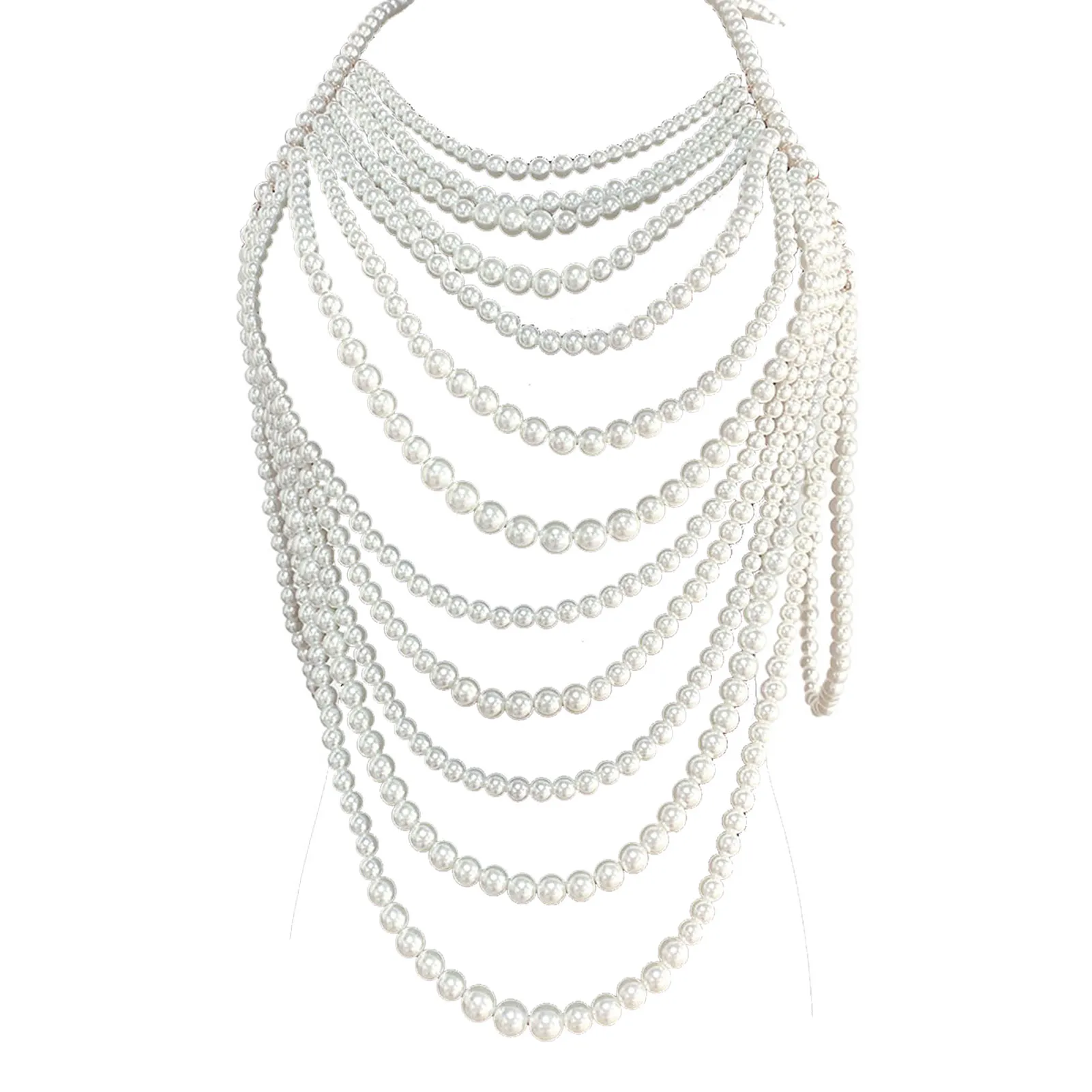 Chaînes Long Collier Blanc Noir Femmes Taille Réglable Bijoux En Plastique Perle Corps Chaîne Anniversaire Épaule_voghion.com
