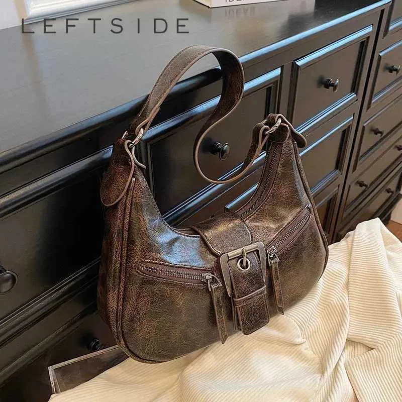 LEFTSIDE Retro Belt Design PU Leather Shoulder Bags for Women 2024 Y2K Small Vintage Females Underarm Crossbody Bag_voghion.com