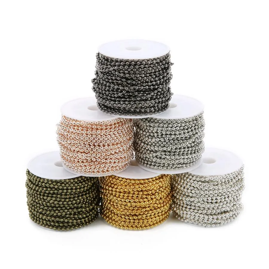 10 yards/Rotolo Larghezza 2mm Catene di Perline a Sfera in Metallo Collana Ferro Oro Rosa Argento Bronzo Nero Catena Accessori per Gioielli Fai da Te_voghion.com