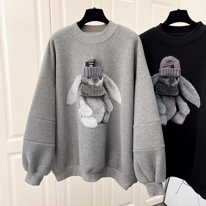 Version coréenne ins2024 nouveau sweat à capuche décontracté ample pour femme avec polaire épaisse et longue tridimensionnelle automne/hiver