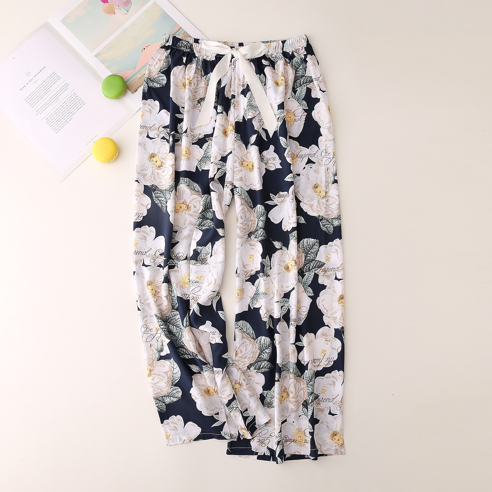Nachtwäsche für Damen Seidenpyjamahosen für Damen, dünn, große Hosen mit weitem Bein, können draußen getragen werden, Damen-Einzelhosen_voghion.com
