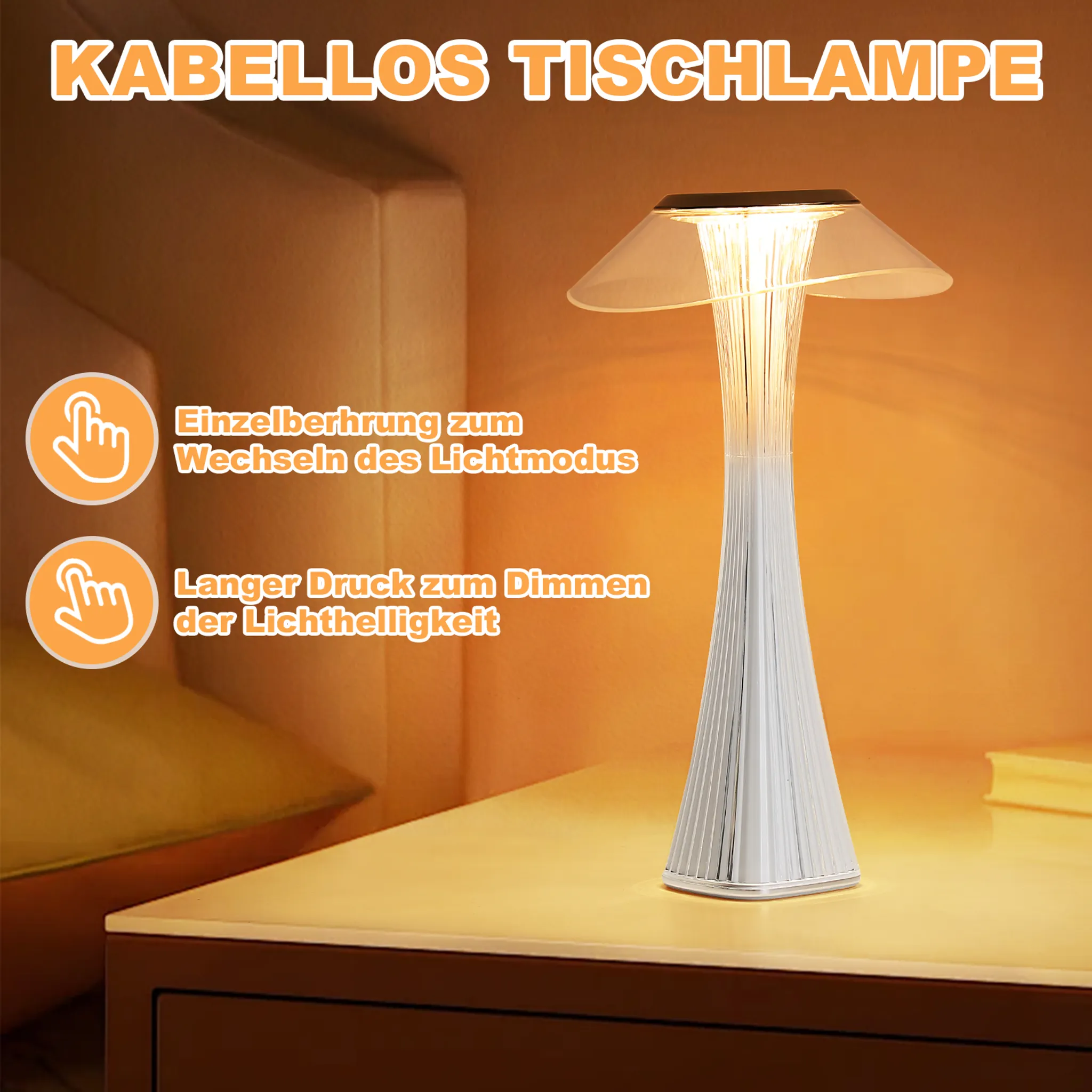LED Tischlampe Touch Dimmbar - 3000-6500K Weiß Nachttischlampe Mit Akku Innen Und Aussen Beleuchtung Tagbare Tischleuchte Aufladen Mit USB_voghion.com