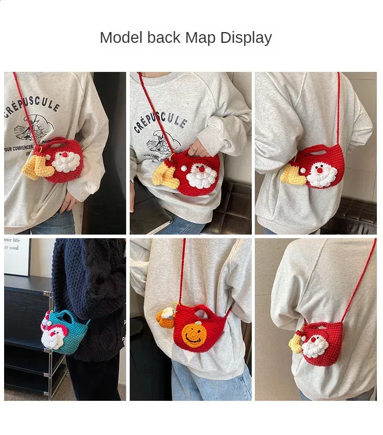 Semplice e carina borsa a tracolla casual versatile in maglia natalizia infantile 2024 tendenza moda di nicchia 240912_voghion.com
