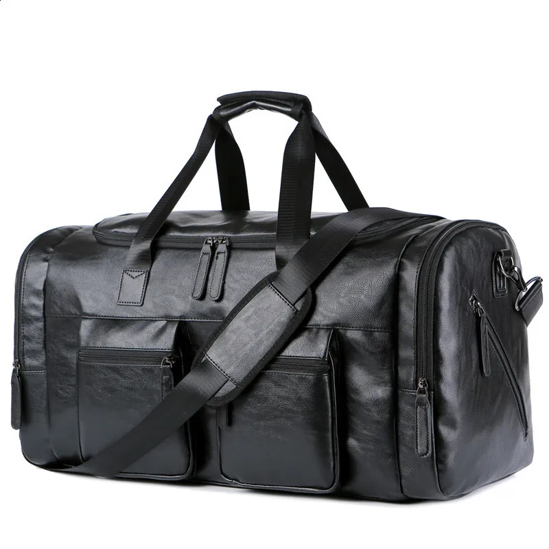 PU Leather Foldable Duffle Suit Travel Waterproof Large Lage Weekend Portable Flight Bag Handbag for Men Women 240802_voghion.com