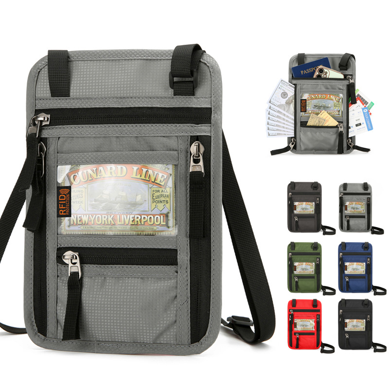 Nouveau sac de passeport de voyage à suspendre au cou, sac d'identité multifonctionnel, porte-passeport résistant aux éclaboussures, sac d'identité RFID