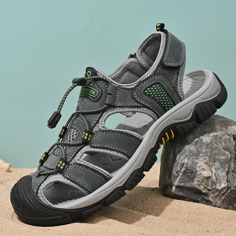 Baotou – sandales en cuir pour hommes, chaussures de plage décontractées, grande taille, pantoufles de rivière, pour sports de plein air, été, 2024