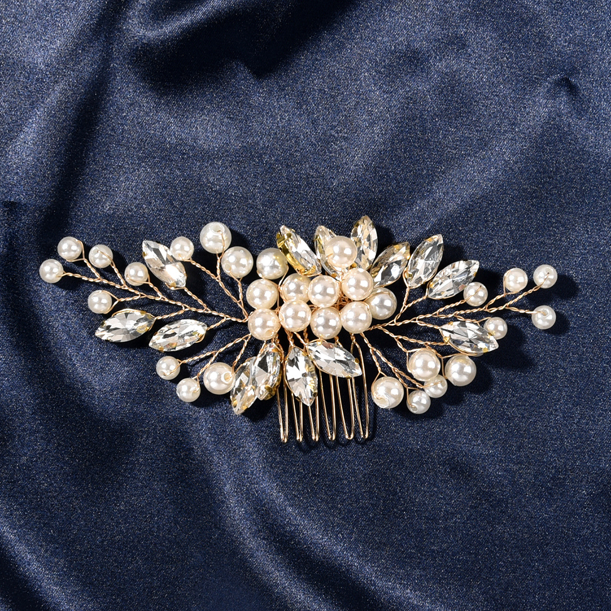 Bridal Wedding Handmade Hair Accessories Pearl Rhinestone Marquise Glass Hair Comb Insert Hair Accessories European and American Cross-Border_voghion.com