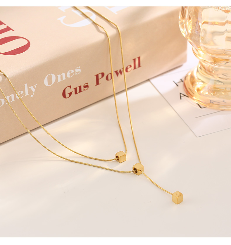 Gold Double-layer Layered Fashionable Small Square Pendant Necklace For Women With Minimalist Temperament, Collarbone_voghion.com