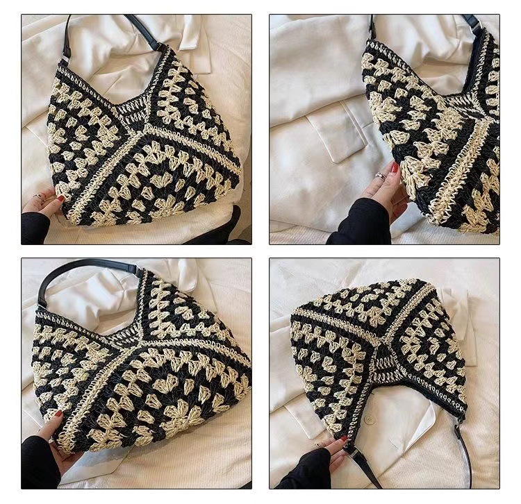 Geantă nouă țesută manual, stil pădure, stil retro, cu plasă goală, roșie, de mână, de umăr, de mână, de subraț_voghion.com