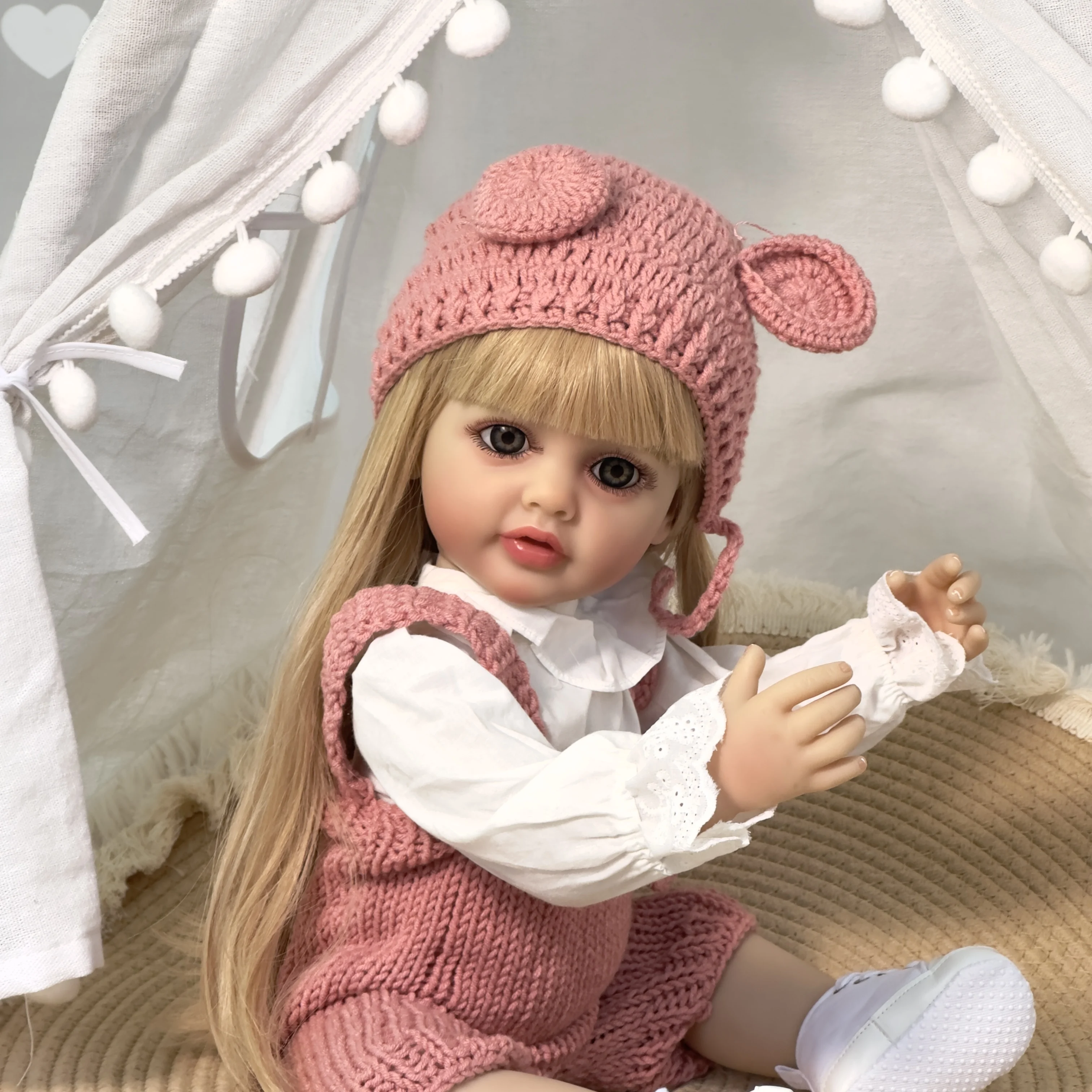 Poupée Reborn en silicone souple de 22 pouces, corps entier en vinyle, poupée pour tout-petits, Betty, réaliste, nouveau-né, perruque, cheveux, cadeaux pour enfants_voghion.com