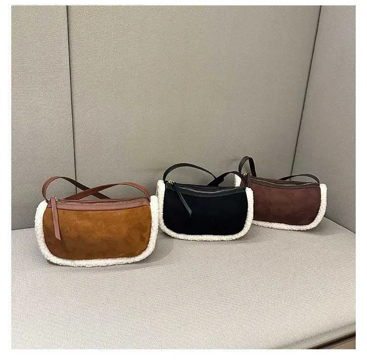 Women Retro Suede Crossbody Solid Patch Lamb Fleece Casual Shoulder Bags Female Commute All-match Messenger Pillow_voghion.com
