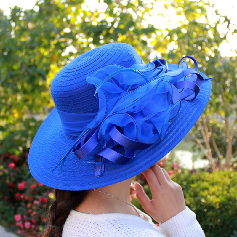 Zhuoxinder Fashion Dámská Organza Květinová Široká Brimka Šaty do kostela Kentucky Derby Sluneční Klobouk-Černá_voghion.com