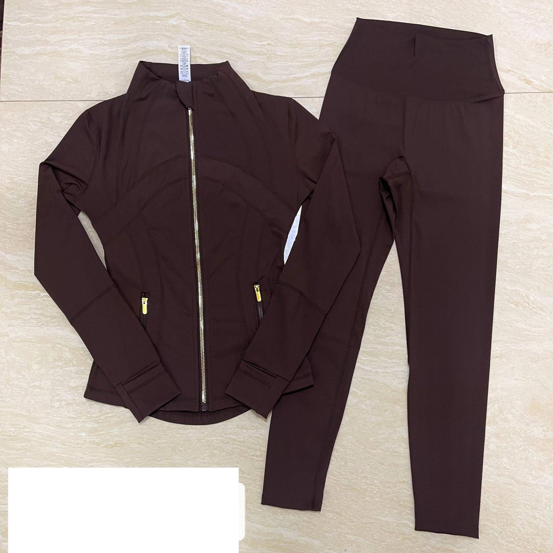 Conjunto feminino de jaqueta e calça cropped de alta performance para ioga - Roupa de treino justa com tecido que absorve a umidade, ideal para academia, corrida e pilates._voghion.com