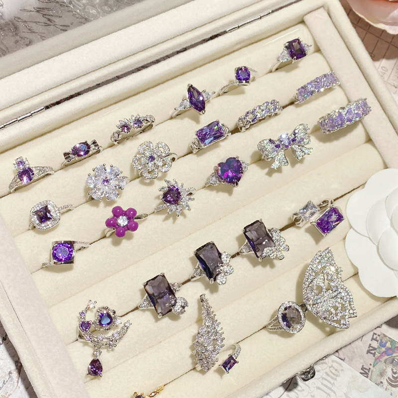 Shancha Super Immortal Elegant Dream Purple Diamond Series with Gold Plated Design Luxurious Sparkling High end Ring_voghion.com