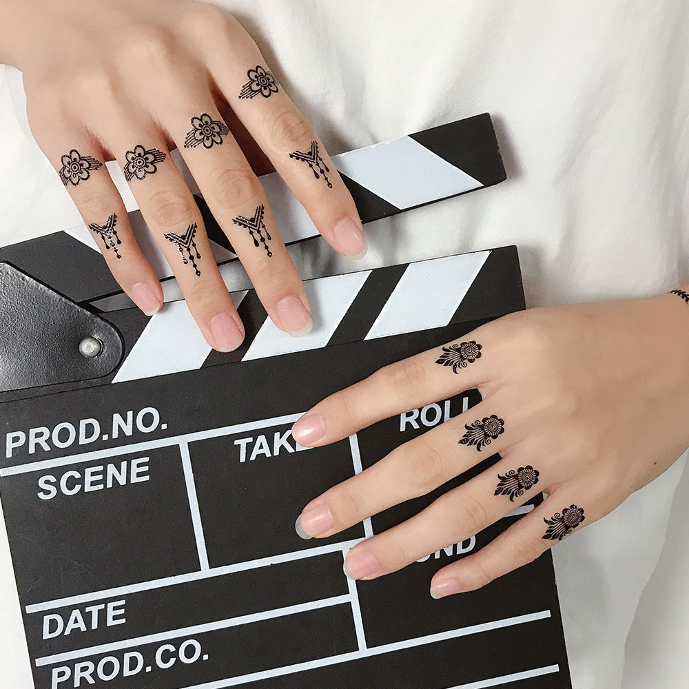 1PC Henna Tattoo Tempororary Waterproof Sticker Henne Finger Tail Sticker Black Lace Girl Personality DIY  Disposable Sticker_voghion.com