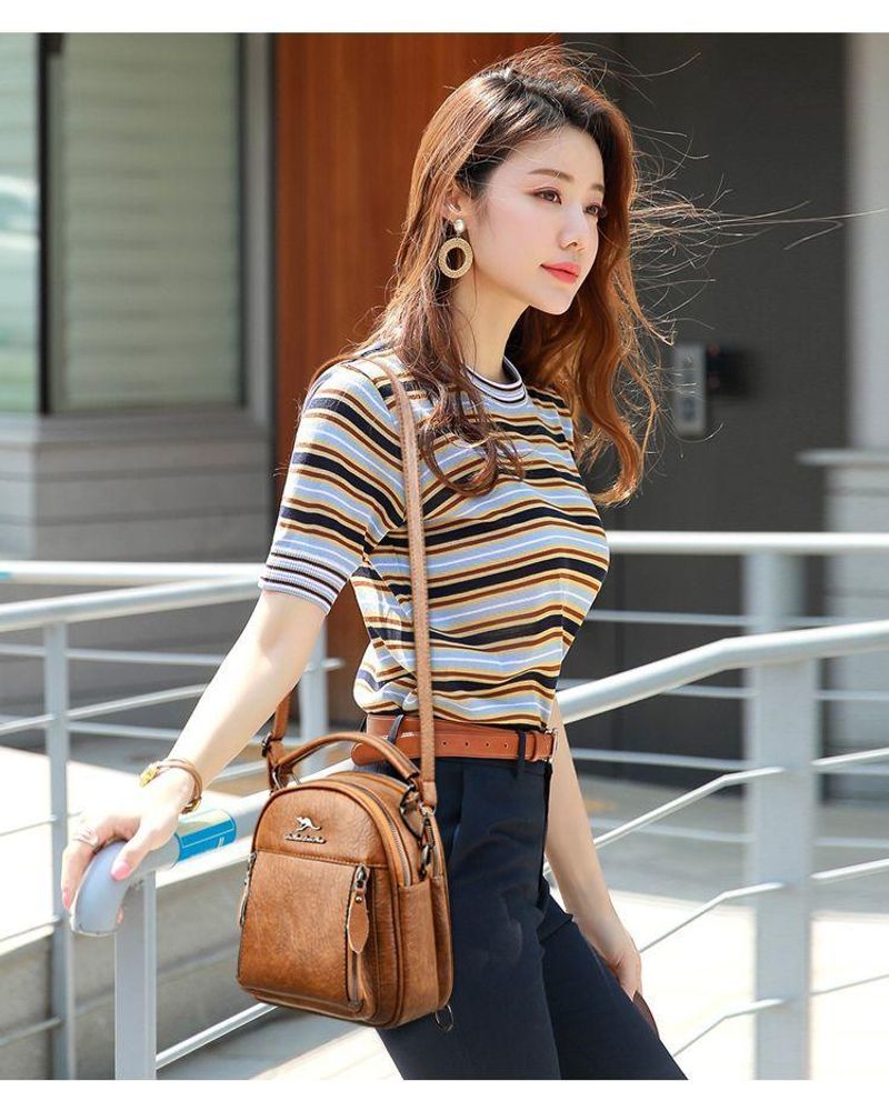 Zaino Mouse Originale per Donna 2024 Nuova Borsa a Tracolla Multifunzionale Multistrato in Pelle Morbida All-Match_voghion.com