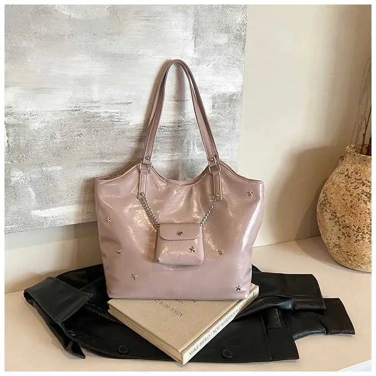 Sacs à bandoulière en cuir PU solide pour femmes, sacs de loisirs de grande capacité pour les déplacements féminins, sacs sous les bras avec étoiles et appliques, poignée_voghion.com