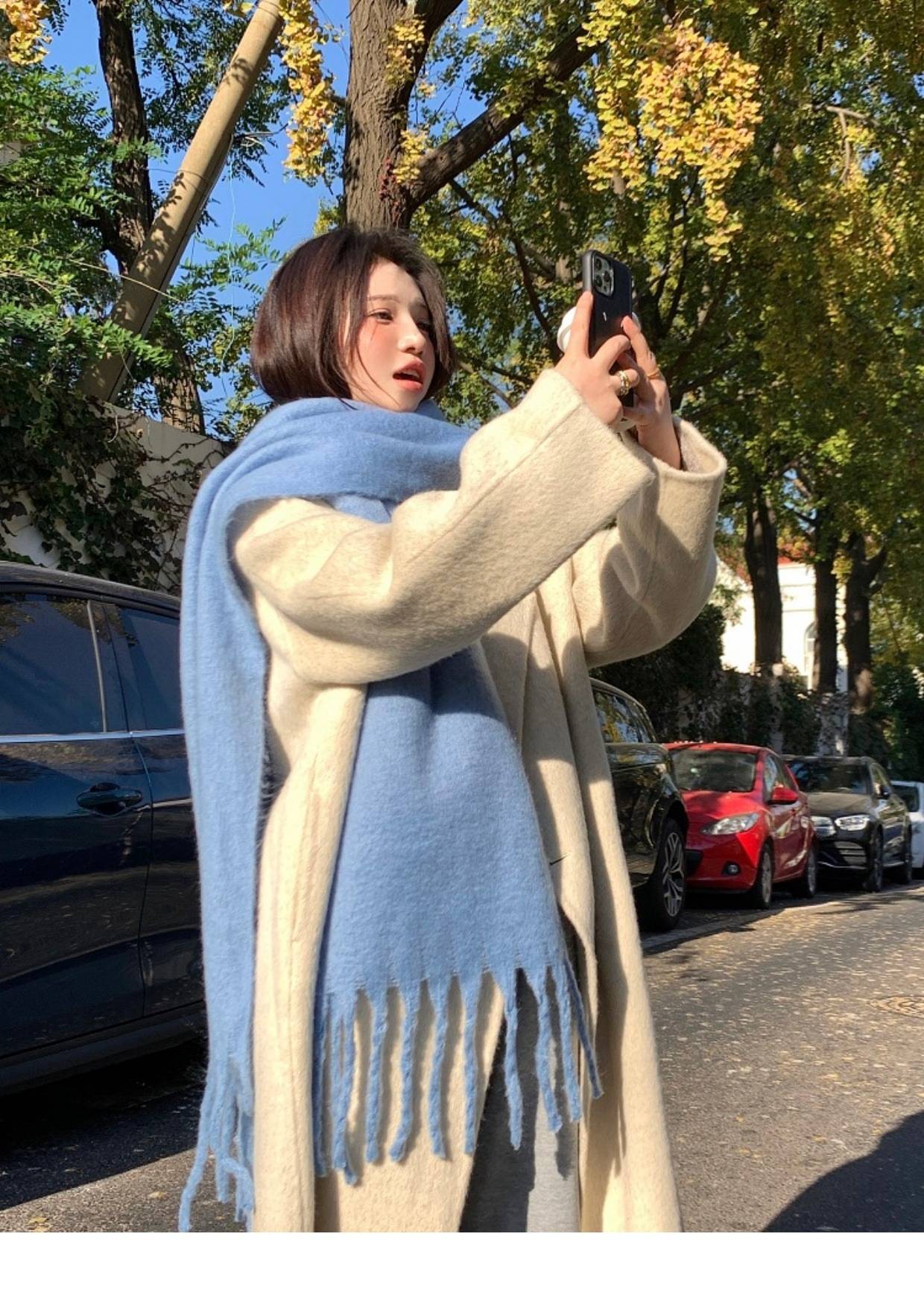 Solid Color Fashionable Scarf For Warmth And Winter Thick Scarf