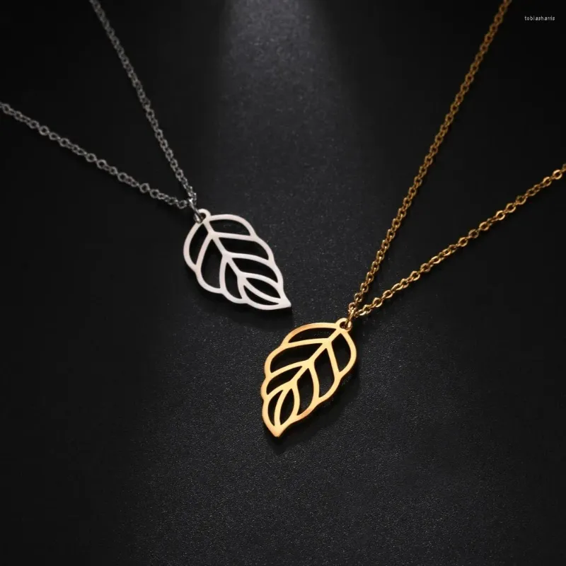 Leaf Pendant Necklace Stainless Steel Simple Natural Jewelry_voghion.com