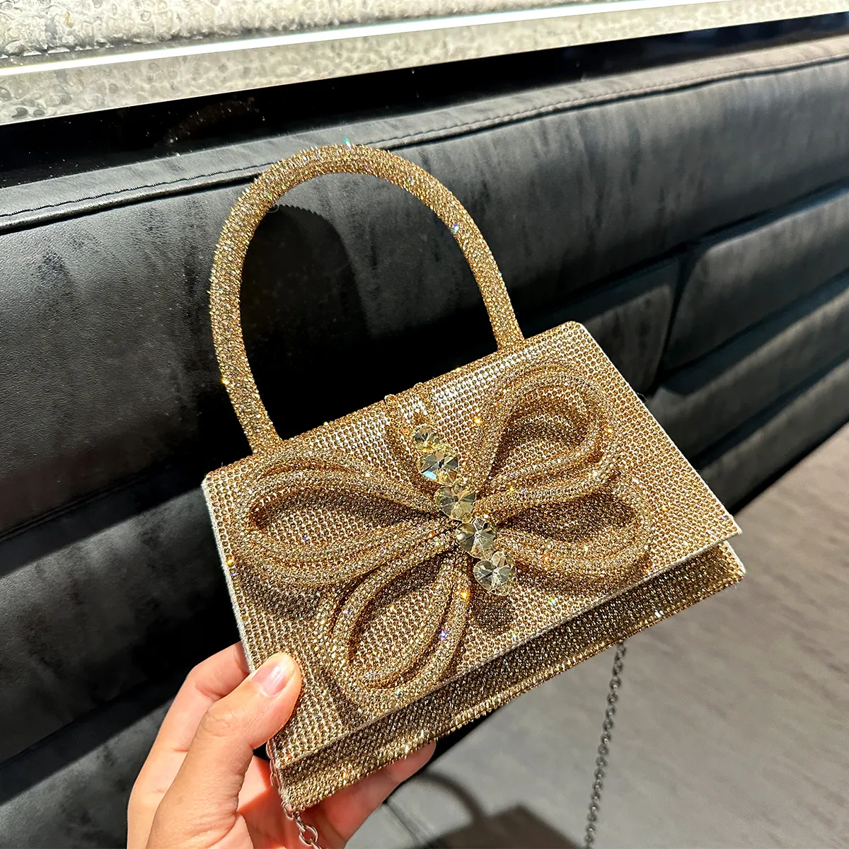 jiomay Golden Rhineste Tote Designer Handtaschen Elegante Geldbörsen für Frauen Shiny Menger Y2K Fi Umhängetasche s1OR #_voghion.com