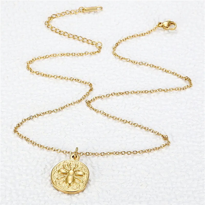 Coliere cu pandantiv simple Ins Metal rotund insecte colier elegant femei oțel inoxidabil claviculă lanț modă punk_voghion.com