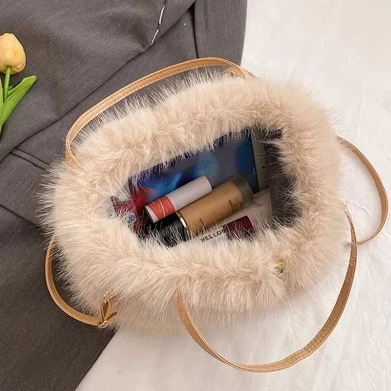 Designer Bag Artificial fur bucket plush design womens handbag soft winter cross body shoulder bag Bolsa Feminina 2025_voghion.com