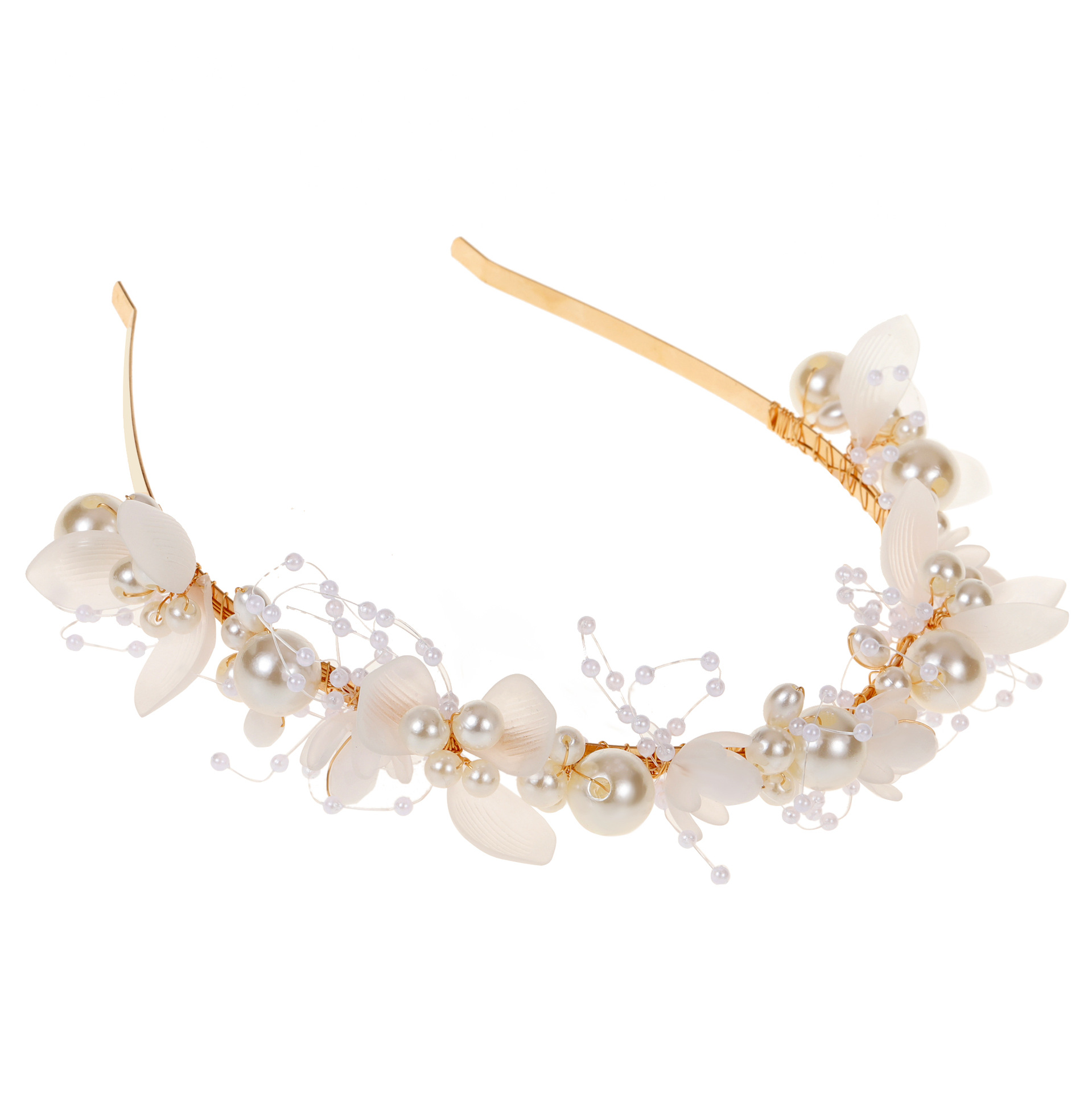 Haarschmuck für die Brauthochzeit, weiches Kettenstirnband mit weißen Blumen und handbestickten Perlen, Girlandenkrone für Mädchenkleider_voghion.com