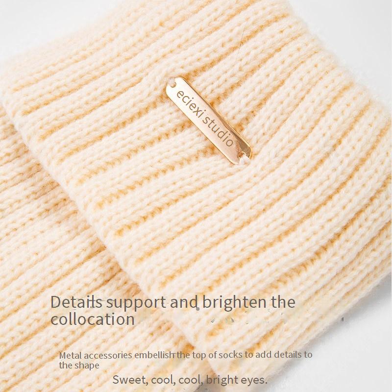 Scaldamuscoli da donna Y2K, autunnali e invernali, larghi, caldi, in tinta unita, giapponesi, con etichetta in metallo Jk, coprigambe lavorati a maglia_voghion.com